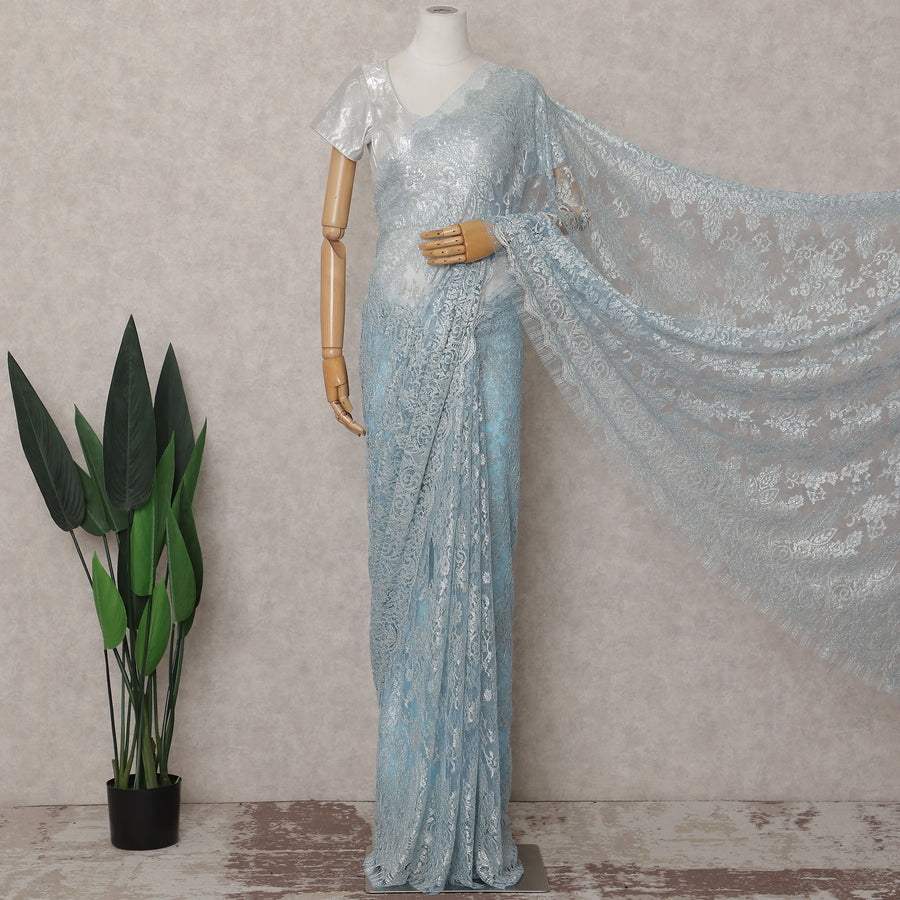 Ice Blue French Chantilly Lace Saree