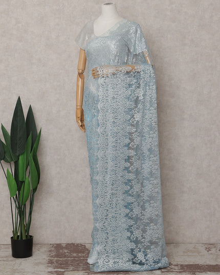 Ice Blue French Chantilly Lace Saree