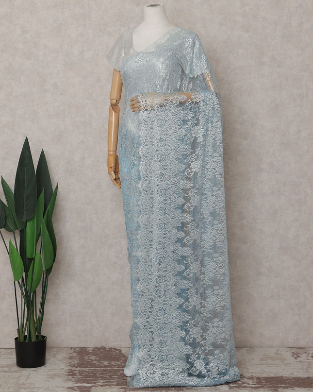 Ice Blue French Chantilly Lace Saree