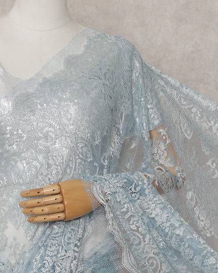 Ice Blue French Chantilly Lace Saree