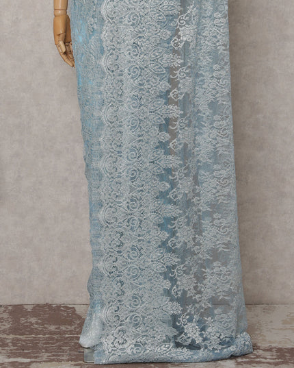 Ice Blue French Chantilly Lace Saree
