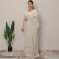 Champagne Beige Premium French Metallic Chantilly Saree Lace, 5.5 Mtrs Length, 110 Cms Width, Made in France-D24437