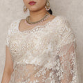 Champagne Beige Premium French Metallic Chantilly Saree Lace, 5.5 Mtrs Length, 110 Cms Width, Made in France-D24437