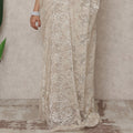 Champagne Beige Premium French Metallic Chantilly Saree Lace, 5.5 Mtrs Length, 110 Cms Width, Made in France-D24437