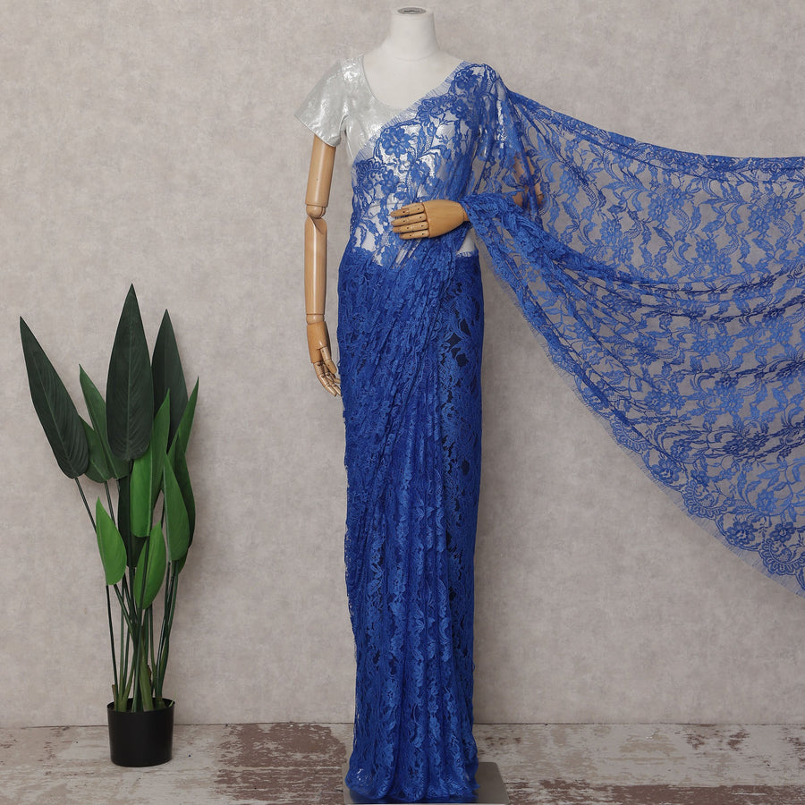 Royal Blue French Chantilly Lace Saree