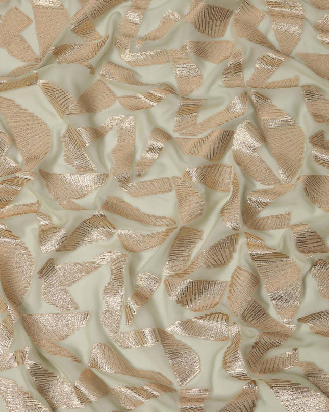 Sage Green Abstract Pattern Silk Chiffon Fabric with Metallic Lurex, 110 Cms, South Korea-D25506