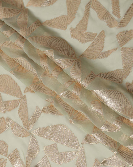 Sage Green Abstract Pattern Silk Chiffon Fabric with Metallic Lurex, 110 Cms, South Korea-D25506