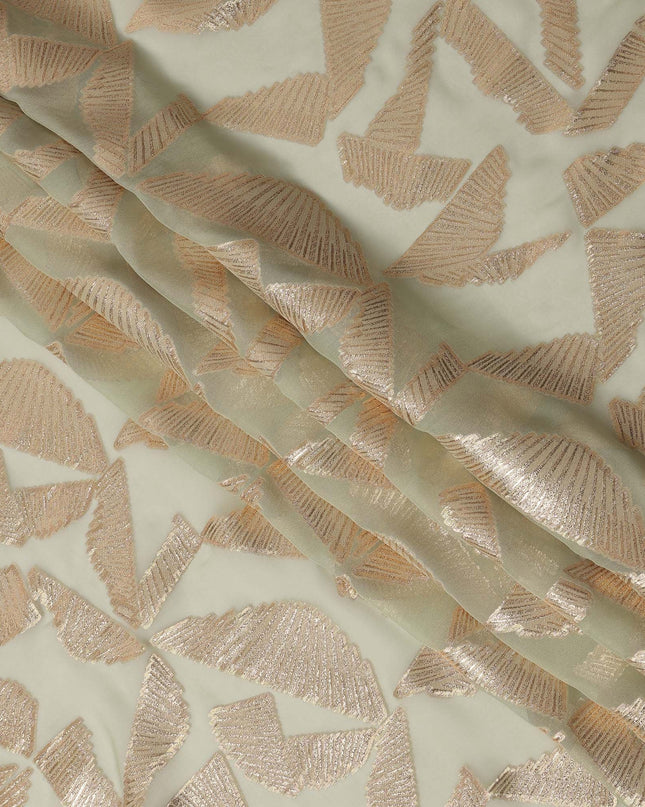 Sage Green Abstract Pattern Silk Chiffon Fabric with Metallic Lurex, 110 Cms, South Korea-D25506