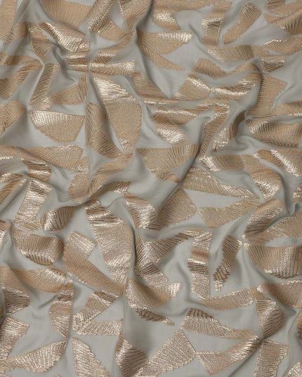 Grey Abstract Pattern Silk Chiffon Fabric with Metallic Lurex, 110 Cms, South Korea-D25508