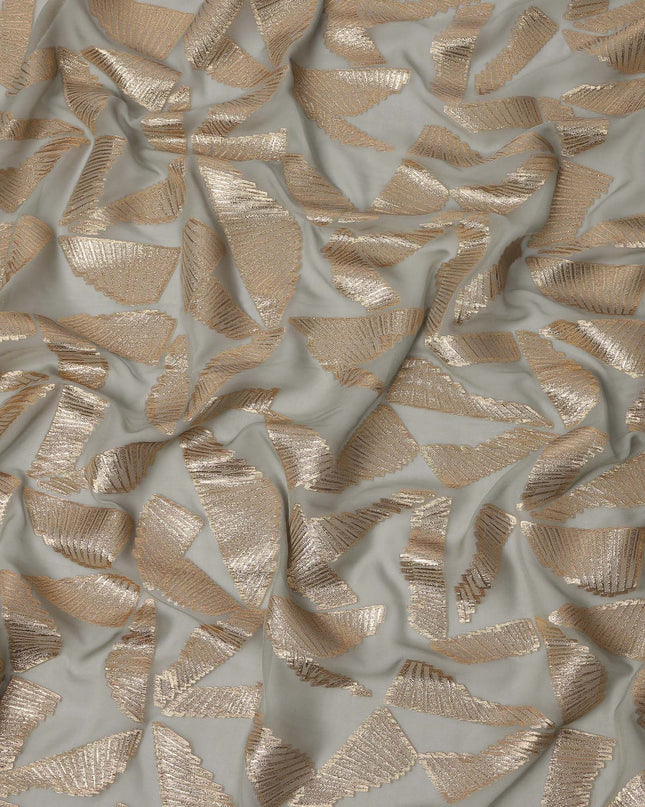 Grey Abstract Pattern Silk Chiffon Fabric with Metallic Lurex, 110 Cms, South Korea-D25508