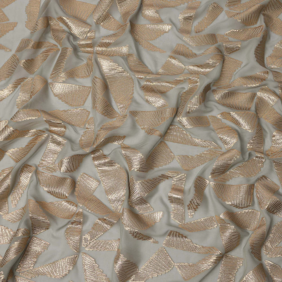 Grey Abstract Pattern Silk Chiffon Fabric with Metallic Lurex, 110 Cms, South Korea-D25508