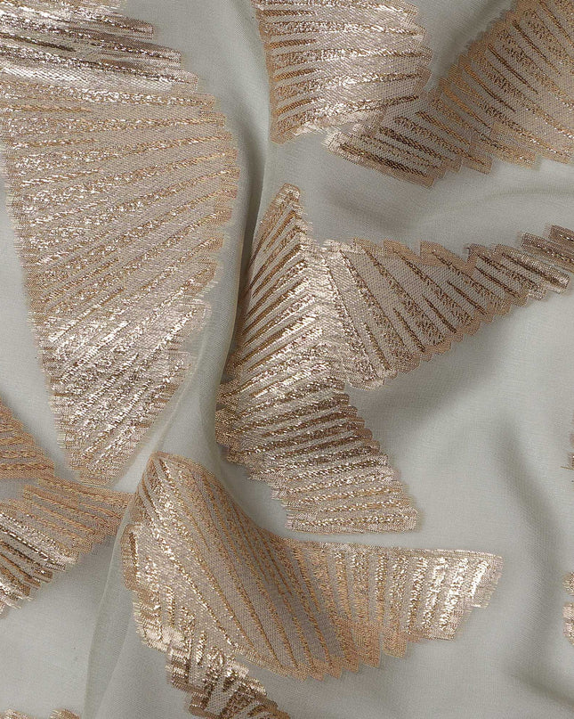 Grey Abstract Pattern Silk Chiffon Fabric with Metallic Lurex, 110 Cms, South Korea-D25508