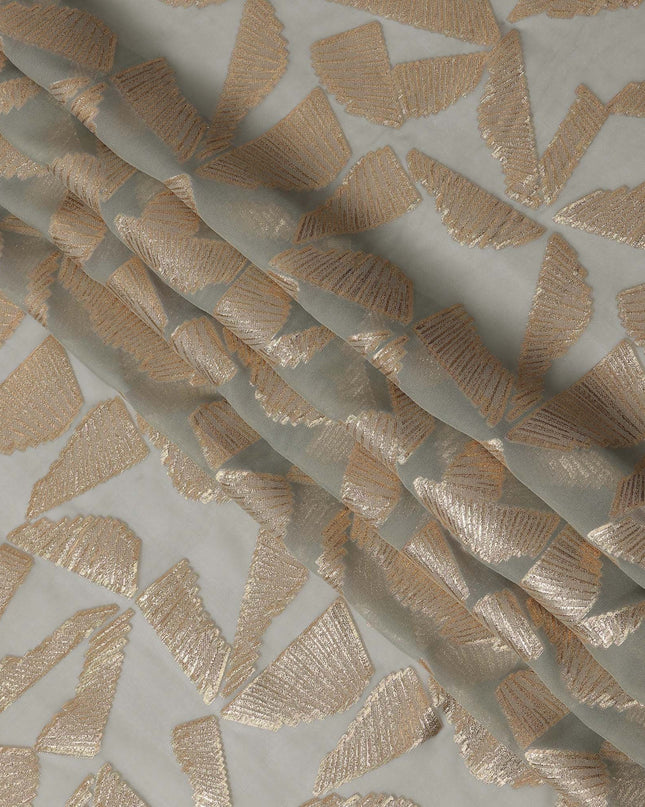 Grey Abstract Pattern Silk Chiffon Fabric with Metallic Lurex, 110 Cms, South Korea-D25508