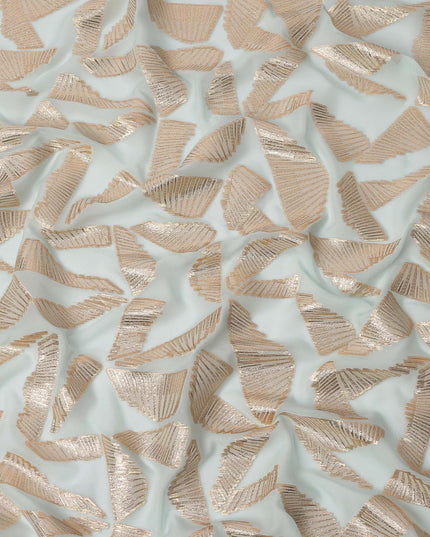 Light Blue Abstract Pattern Silk Chiffon Fabric with Metallic Lurex, 110 Cms, South Korea-D25507