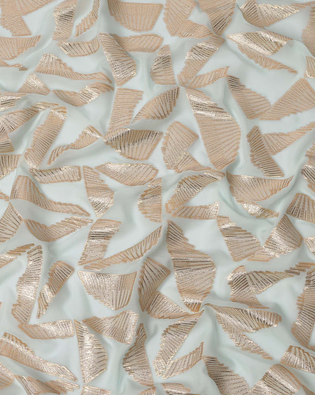 Light Blue Abstract Pattern Silk Chiffon Fabric with Metallic Lurex, 110 Cms, South Korea-D25507