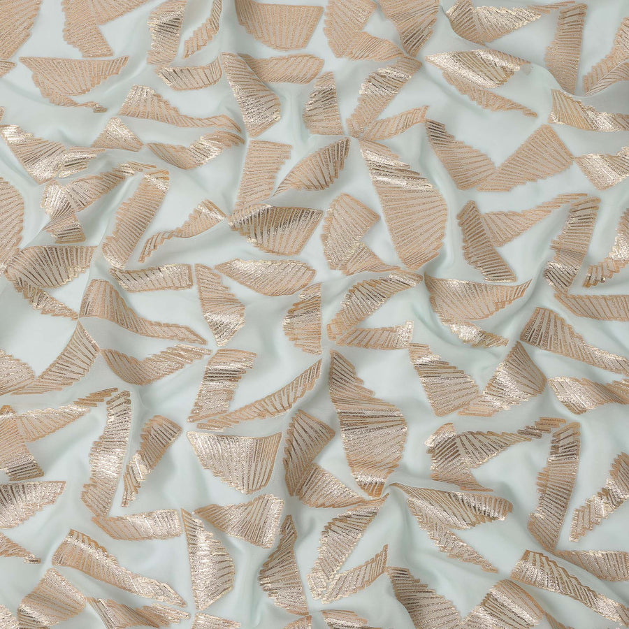 Light Blue Abstract Pattern Silk Chiffon Fabric with Metallic Lurex, 110 Cms, South Korea-D25507