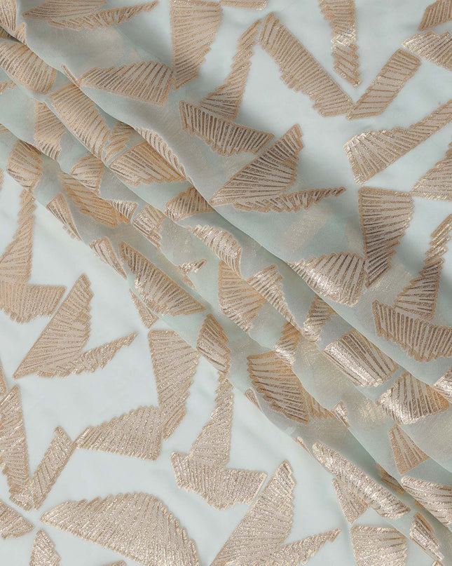 Light Blue Abstract Pattern Silk Chiffon Fabric with Metallic Lurex, 110 Cms, South Korea-D25507