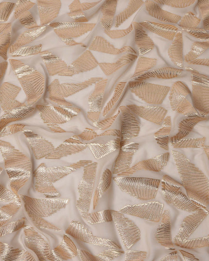 Beige Abstract Pattern Silk Chiffon Fabric with Metallic Lurex, 110 Cms, South Korea-D25509