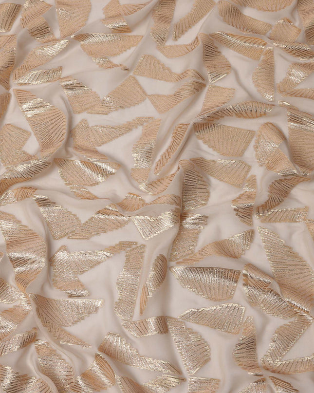 Beige Abstract Pattern Silk Chiffon Fabric with Metallic Lurex, 110 Cms, South Korea-D25509
