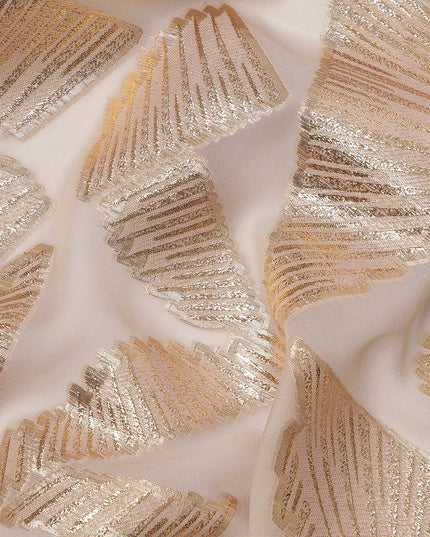 Beige Abstract Pattern Silk Chiffon Fabric with Metallic Lurex, 110 Cms, South Korea-D25509