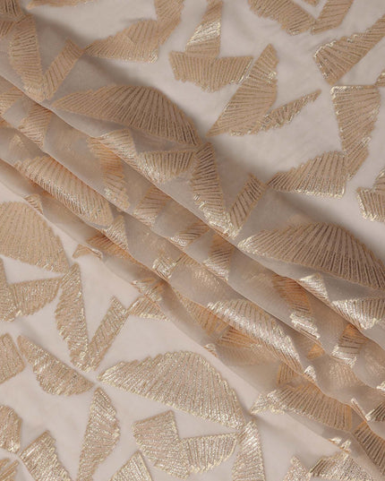 Beige Abstract Pattern Silk Chiffon Fabric with Metallic Lurex, 110 Cms, South Korea-D25509