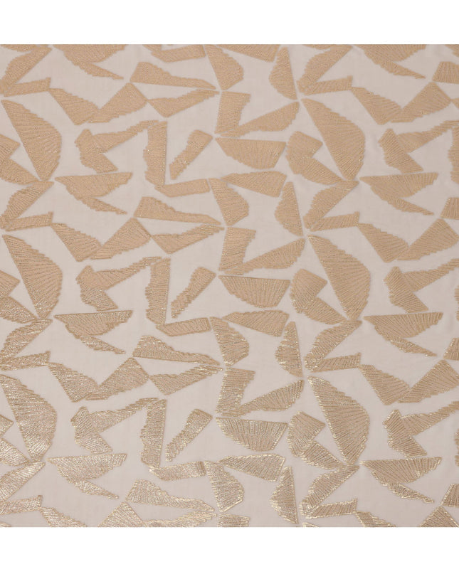 Beige Abstract Pattern Silk Chiffon Fabric with Metallic Lurex, 110 Cms, South Korea-D25509