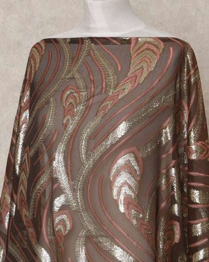 Fransawi Brown and Gold Metallic Lurex Somali Silk Chiffon Dirac Fabric – 3.5 Meters, Width 140 cm, Made in France-D24743