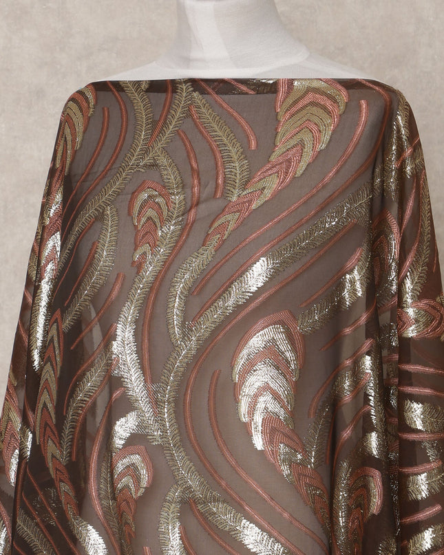 Fransawi Brown and Gold Metallic Lurex Somali Silk Chiffon Dirac Fabric – 3.5 Meters, Width 140 cm, Made in France-D24743