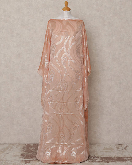 Peach Fransawi Metallic Lurex Somali Silk Chiffon Dirac Fabric – 3.5 Meters, Width 140 cm, Made in France-D24744