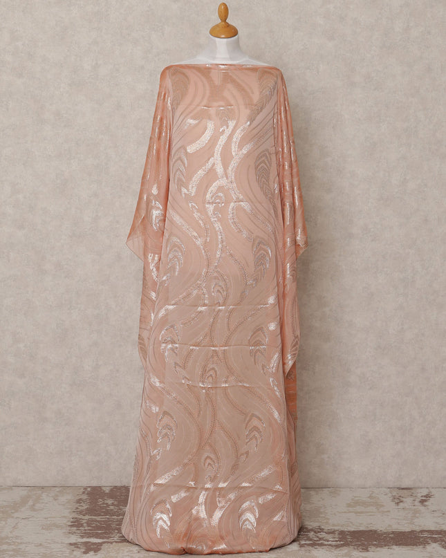 Peach Fransawi Metallic Lurex Somali Silk Chiffon Dirac Fabric – 3.5 Meters, Width 140 cm, Made in France-D24744 Regal Fabrics
