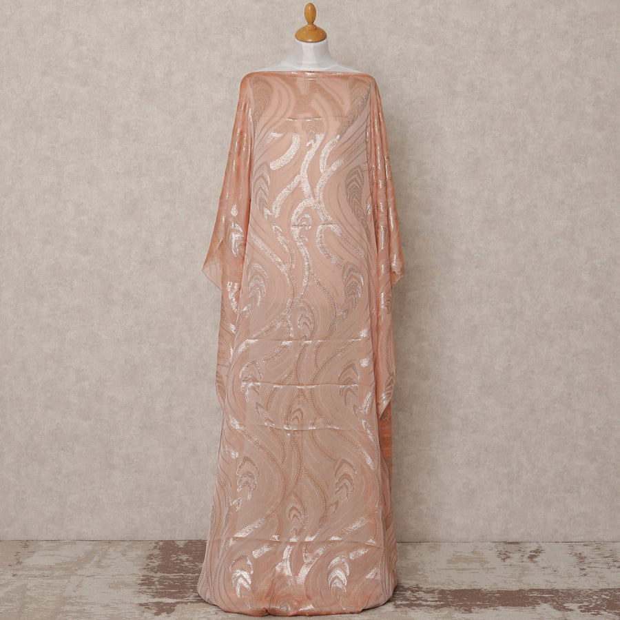 Peach Fransawi Metallic Lurex Somali Silk Chiffon Dirac Fabric – 3.5 Meters, Width 140 cm, Made in France-D24744