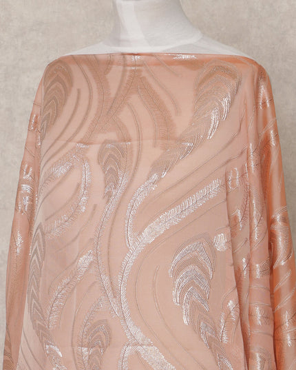 Peach Fransawi Metallic Lurex Somali Silk Chiffon Dirac Fabric – 3.5 Meters, Width 140 cm, Made in France-D24744