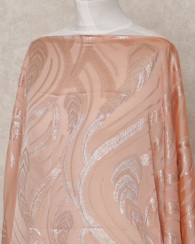 Peach Fransawi Metallic Lurex Somali Silk Chiffon Dirac Fabric – 3.5 Meters, Width 140 cm, Made in France-D24744 Regal Fabrics
