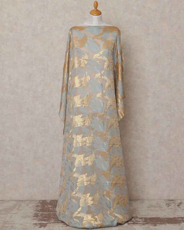 Grey Fransawi Metallic Lurex Leaf Pattern Somali Silk Chiffon Dirac Fabric – 3.5 Meters, Width 140 cm, Made in France-D24749