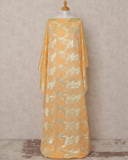 Peach Fransawi Metallic Lurex Leaf Pattern Somali Silk Chiffon Dirac Fabric – 3.5 Meters, Width 140 cm, Made in France-D24751