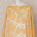 Peach Fransawi Metallic Lurex Leaf Pattern Somali Silk Chiffon Dirac Fabric – 3.5 Meters, Width 140 cm, Made in France-D24751