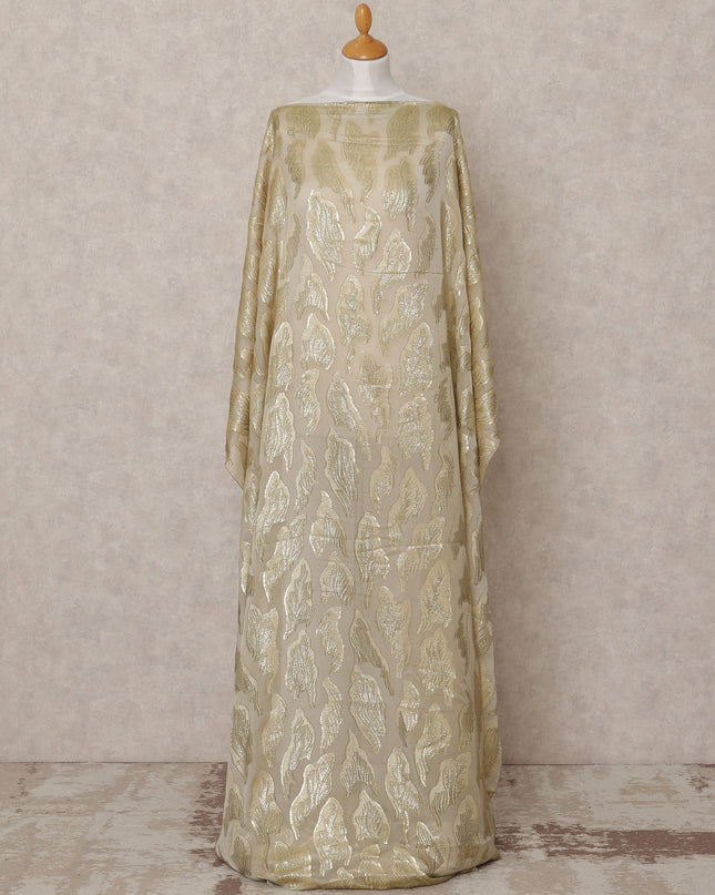 Beige Fransawi Metallic Lurex Leaf Pattern Somali Silk Chiffon Dirac Fabric – 3.5 Meters, Width 140 cm, Made in France-D24753