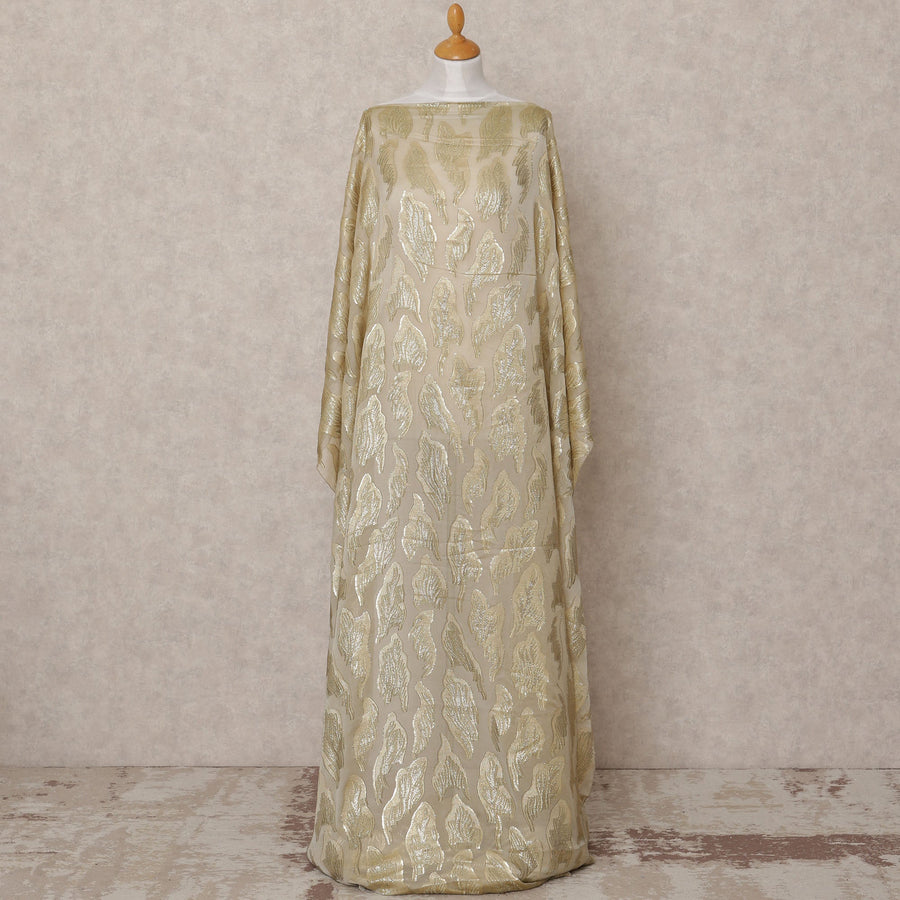 قماش ديراك من الحرير الصومالي بنقشة أوراق الشجر المعدنية من فرانساوي باللون البيج - 3.5 متر، العرض 140 سم، صنع في فرنسا - D24753