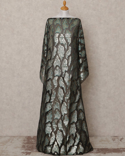 Black Fransawi Metallic Lurex Leaf Pattern Somali Silk Chiffon Dirac Fabric – 3.5 Meters, Width 140 cm, Made in France-D24748