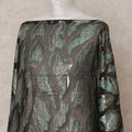 Black Fransawi Metallic Lurex Leaf Pattern Somali Silk Chiffon Dirac Fabric – 3.5 Meters, Width 140 cm, Made in France-D24748