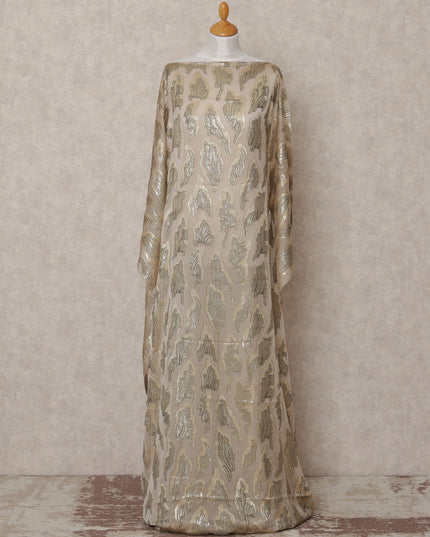 Beige Fransawi Metallic Lurex Somali Silk Chiffon Dirac Fabric – 3.5 Meters, Width 140 cm, Made in France-D24746