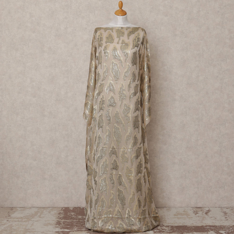 Beige Fransawi Metallic Lurex Somali Silk Chiffon Dirac Fabric – 3.5 Meters, Width 140 cm, Made in France-D24746