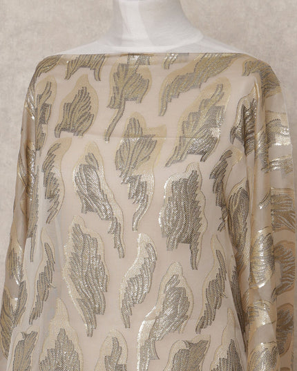 Beige Fransawi Metallic Lurex Somali Silk Chiffon Dirac Fabric – 3.5 Meters, Width 140 cm, Made in France-D24746