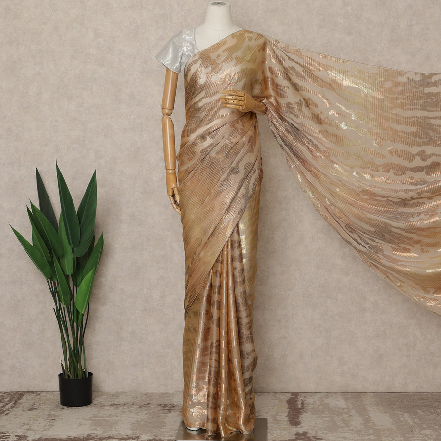 Antique Gold Silk Chiffon Saree - D31603