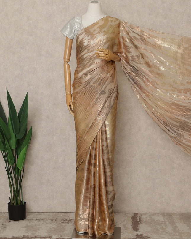 Caramel Gold Premium French Silk Chiffon Saree With Metallic Abstract Woven Design 5.5 Mtrs Length 110 Cms Width, Made in France and  Blouse Not Included-D27225