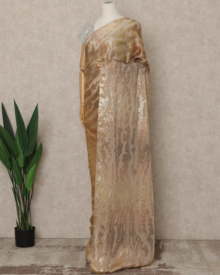 Caramel Gold Premium French Silk Chiffon Saree With Metallic Abstract Woven Design 5.5 Mtrs Length 110 Cms Width, Made in France and  Blouse Not Included-D27225