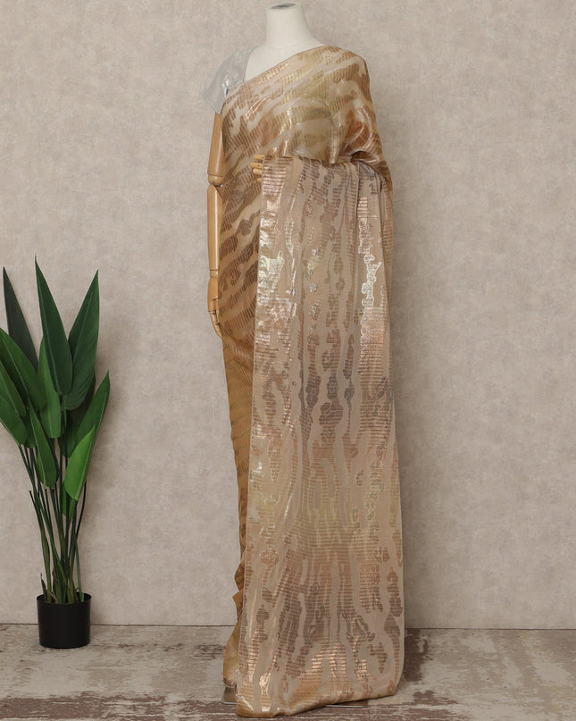 Caramel Gold Premium French Silk Chiffon Saree With Metallic Abstract Woven Design 5.5 Mtrs Length 110 Cms Width, Made in France and  Blouse Not Included-D27225