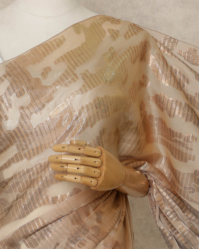 Caramel Gold Premium French Silk Chiffon Saree With Metallic Abstract Woven Design 5.5 Mtrs Length 110 Cms Width, Made in France and  Blouse Not Included-D27225