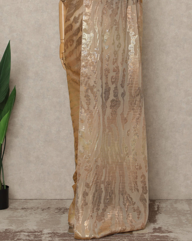 Caramel Gold Premium French Silk Chiffon Saree With Metallic Abstract Woven Design 5.5 Mtrs Length 110 Cms Width, Made in France and  Blouse Not Included-D27225