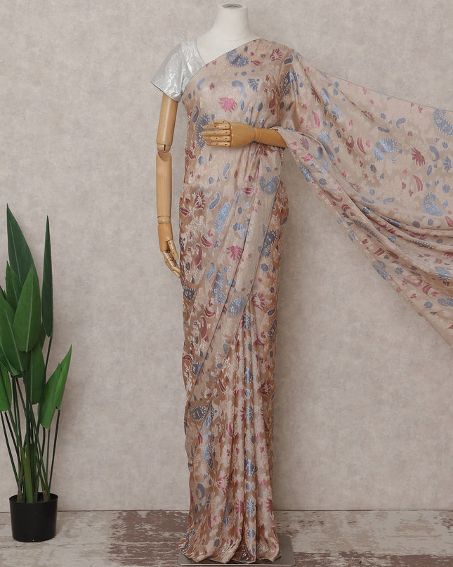 Blush Peach French Silk Chiffon Saree 5.5m